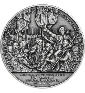 50 zł 230. rocznica Konstytucji 3 Maja, dzieła odrodzonej Rzeczypospolitej 2 oz Ag 999
