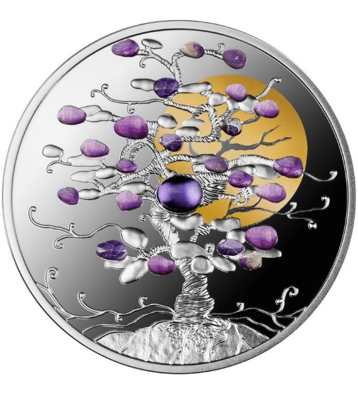 1$ Tree of Luck, amethyst 1 oz Ag 999 2021 Niue Island 1$ Tree of Luck, amethyst 1 oz Ag 999 2021 Niue Island