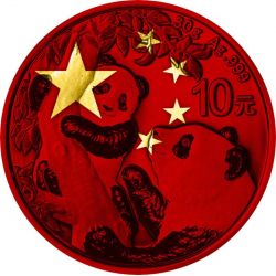 10 Yuan Panda, Chińska Flaga - Space Red 30 g Ag 999 2021 Chiny