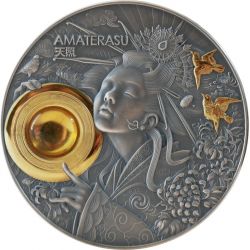 5$ Amaterasu - Divine Faces Of The Sun 3 oz Ag 999 Amber Niue