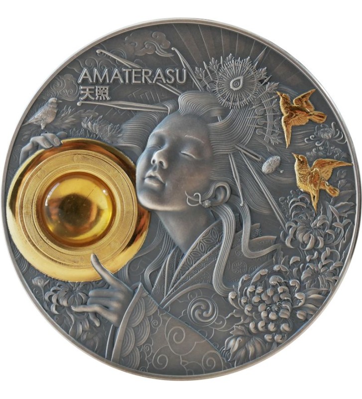 5$ Amaterasu - Boskie Twarze Słońca 3 oz Ag 999 Bursztyn Niue 5$ Amaterasu - Boskie Twarze Słońca 3 oz Ag 999 Bursztyn Niue