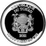 10000 Francs St George Slays the Dragon 2 oz Ag 999 2021 Tchad