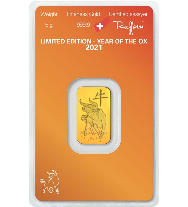 Gold Bar Argor-Heraeus, Year of the Ox 5 g Au 999 2021 Switzerland Gold Bar Argor-Heraeus, Year of the Ox 5 g Au 999 2021 Switzerland