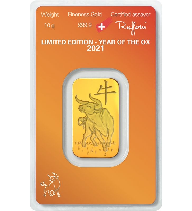 Gold Bar Argor-Heraeus, Year of the Ox 10 g Au 999 Switzerland Gold Bar Argor-Heraeus, Year of the Ox 10 g Au 999 Switzerland
