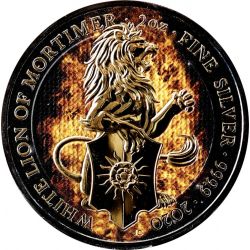 5£ Burning Lion of Mortimers - Queen's Beasts 2 oz Ag 999 Ruthenium 2021 Great Britain