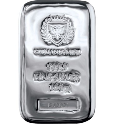 Srebrna Sztabka, Germania Mint 100 g Ag 999