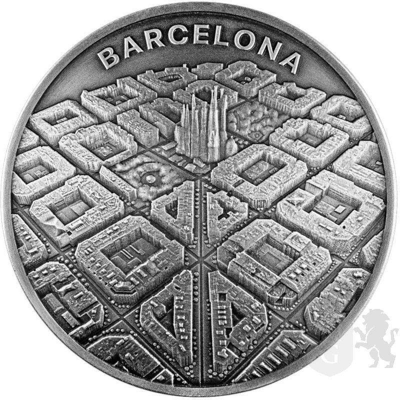 2000 Francs Barcelona from drone's eye view 2 oz Ag 999 2021
