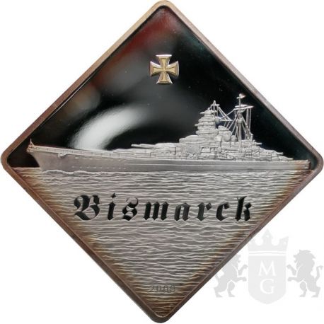 10$ Bismarck Okręt Wojenny 2 oz Ag 999 2009
