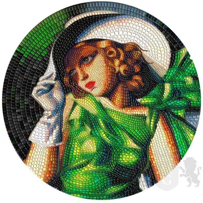 20$ Young Girl in Green, Tamara Lempicka - Great Micromosaic Passion 3 oz Ag 999 Palau 2021