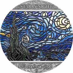 10 Cedi Starry Night, Vincent Van Gogh - Stained Glass Art 2 oz Ag 999 2022 Ghana