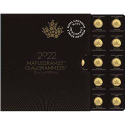 50¢ Canadian Maple Leaf 25 x 1 g Au 999 2022, set