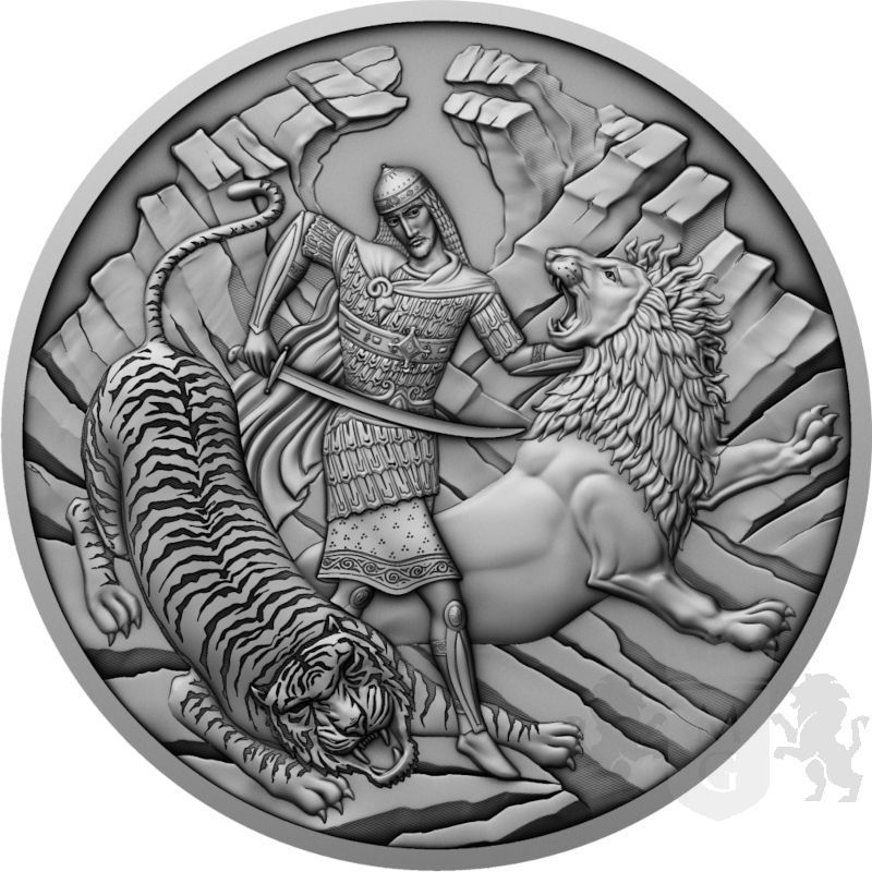 1$ Tariel Fighting the Wild Beasts - The Knight in the Panther's Skin 1 oz Ag 999 2022 Niue