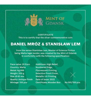 20€ Stanisław Lem i Daniel Mróz 200 g Ag 999 2022