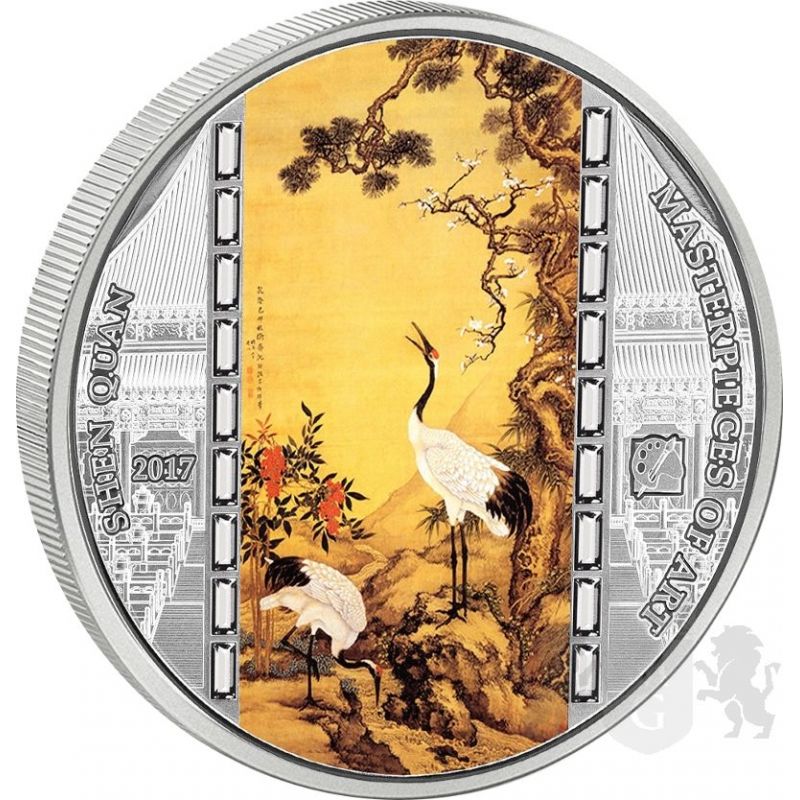 20$ Shen Quan, Sosna, Śliwka i Żurawie - Masterpieces of Art 3 oz Ag 999 2016