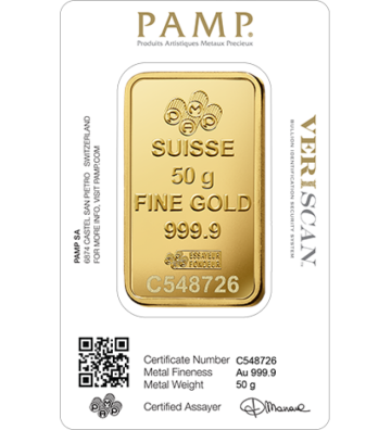 Sztabka złota PAMP 50g, 24H
