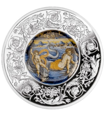 5€ Venus and Cupid Swimming on Dolphins - Maiolica