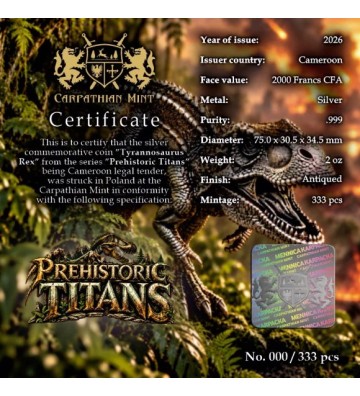 2000 Franków Tyrannosaurus Rex - Prehistoryczni Tytani