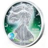 1$ Frozen Walking Liberty Aurora Rhodium