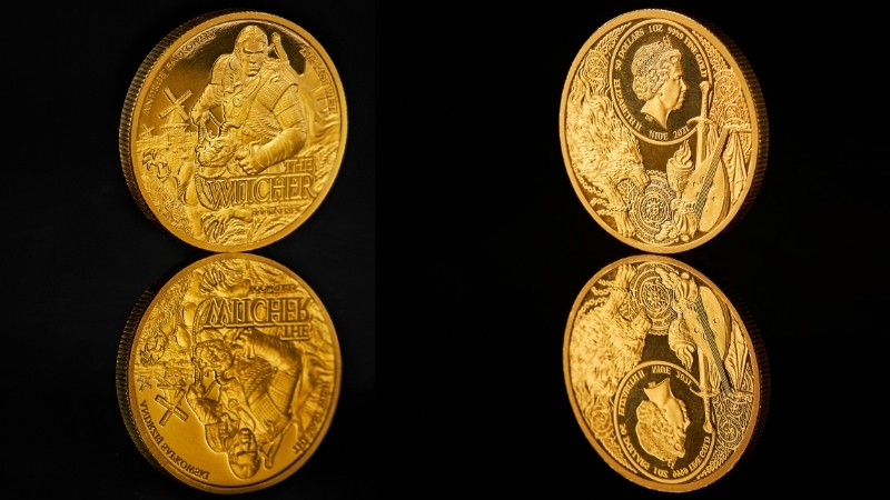 Złote monety z Wiedźminem