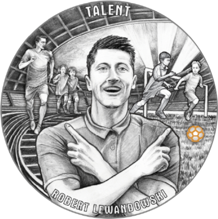 50$ Talent - Robert Lewandowski, Droga do marzeń 1 kg Ag 999 2022 Niue